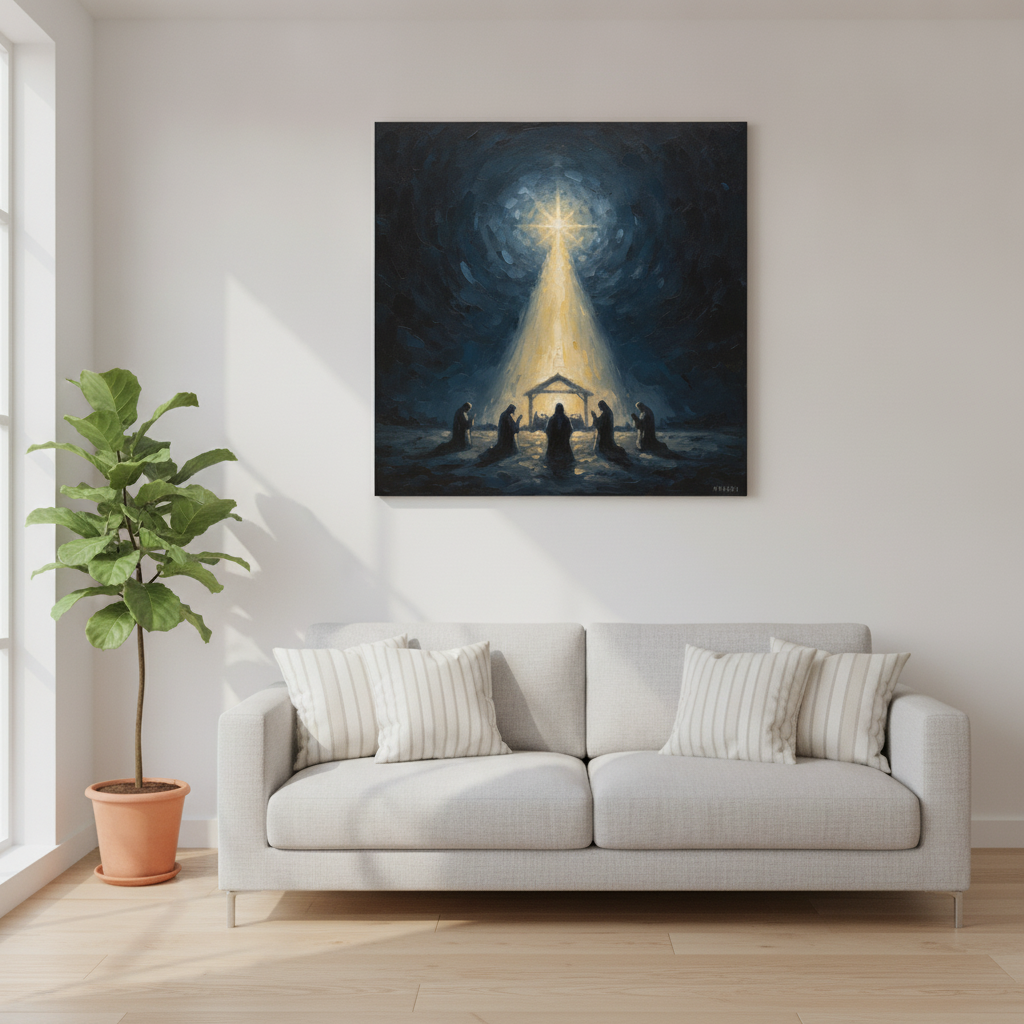 La stella sulla soglia — stampa su tela in ambiente